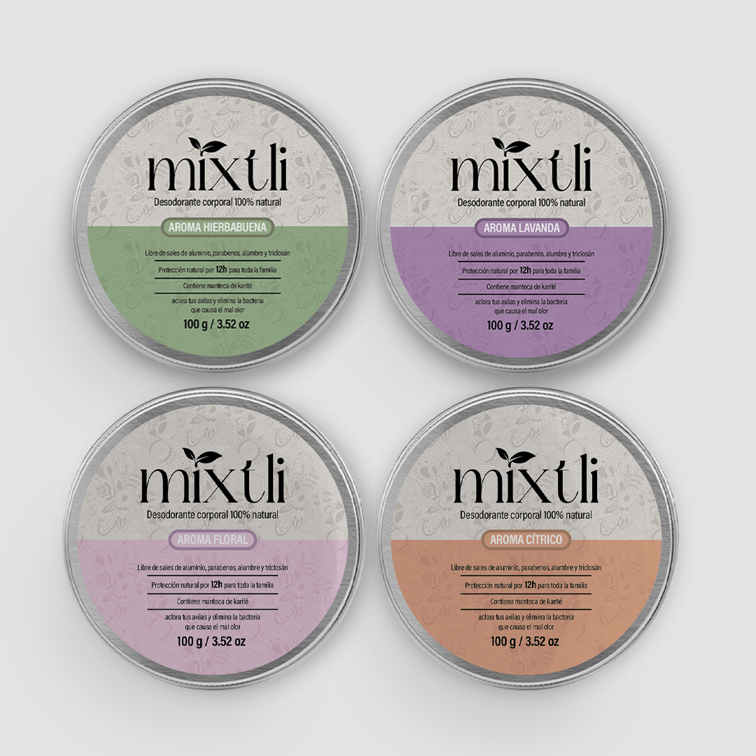 Paquete familiar 4 desodorantes Mixtli 100g Diferentes aromas
