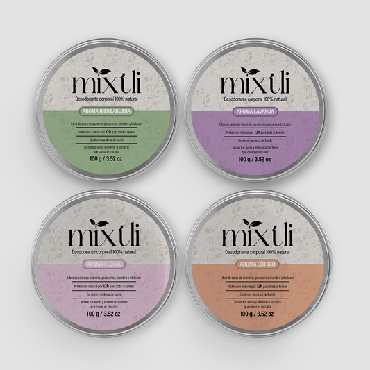 Paquete familiar 4 desodorantes Mixtli 100g Diferentes aromas