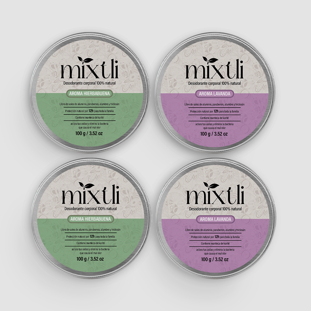 Paquete familiar 4 desodorantes Mixtli 100g Diferentes aromas