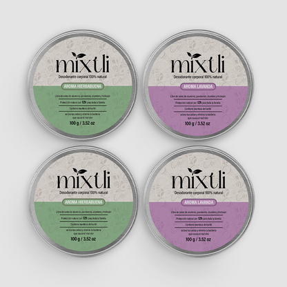 Paquete familiar 4 desodorantes Mixtli 100g Diferentes aromas